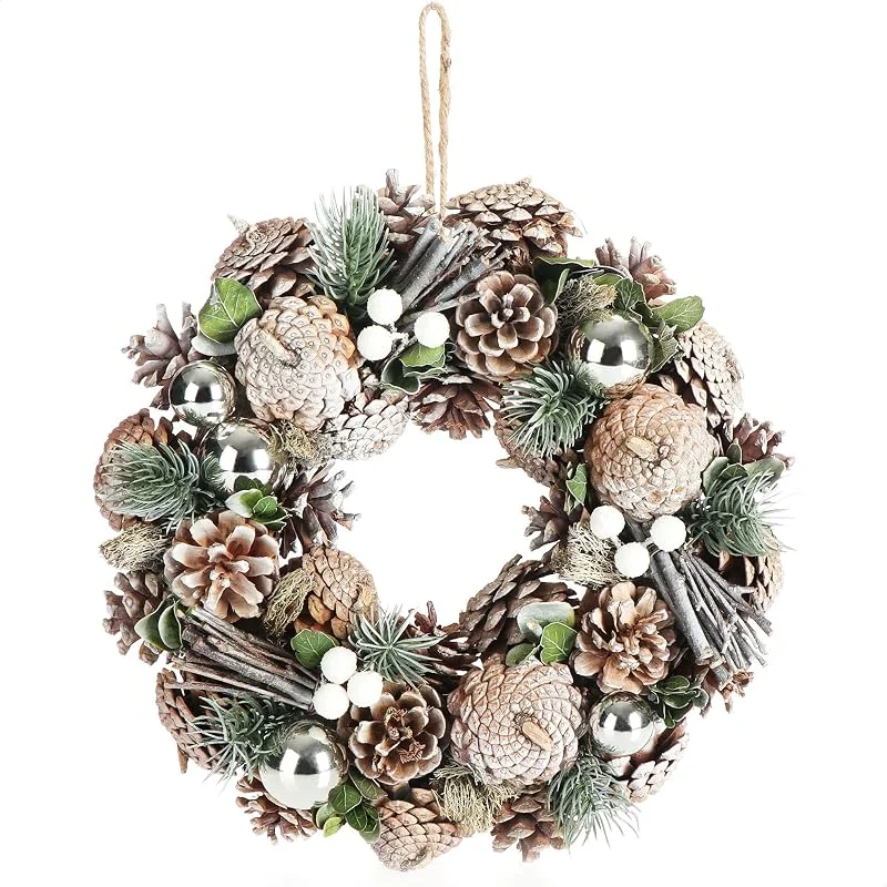 Visita la tienda de com-four COM-FOUR® Corona de Puerta de Navidad, Corona de Adviento con piñas — Decoracion Navidad