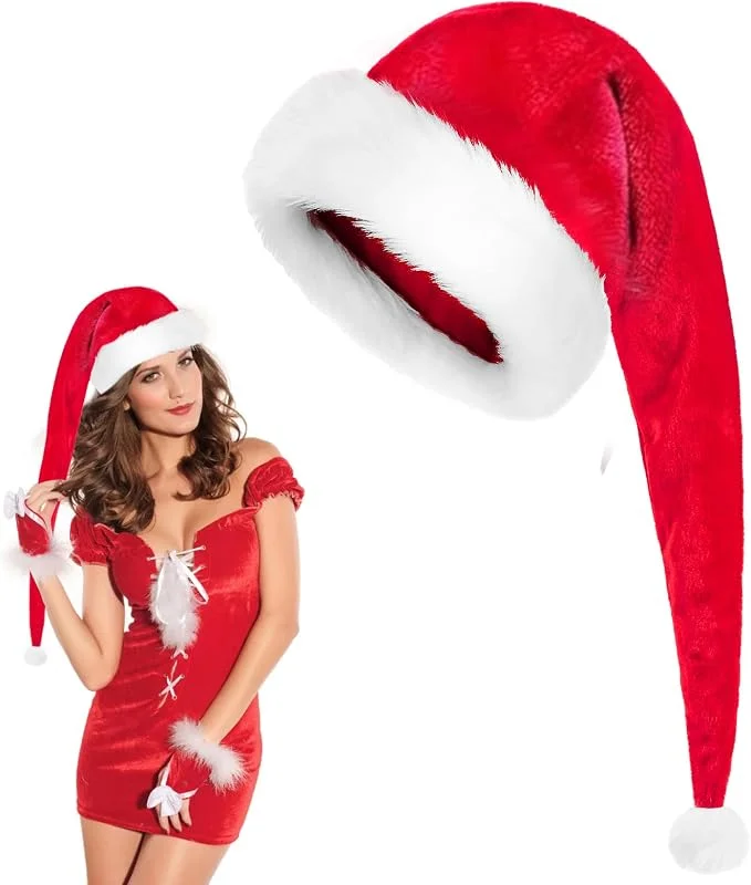 Seachrgif Gorro de Papá Noel, gorro de Papá Noel de peluche para adultos con borde de pelo grueso, gorro de Santa Clause — Ropa Navidad