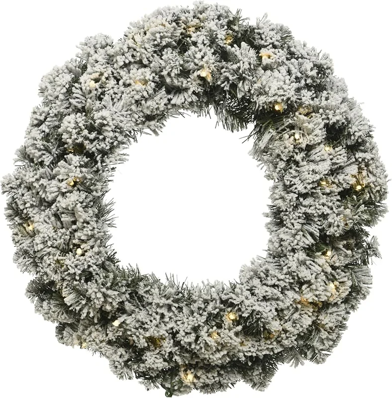 Lumineo Corona de abeto con nieve, 35 cm, artificial, con luces LED, color verde — Decoracion Navidad