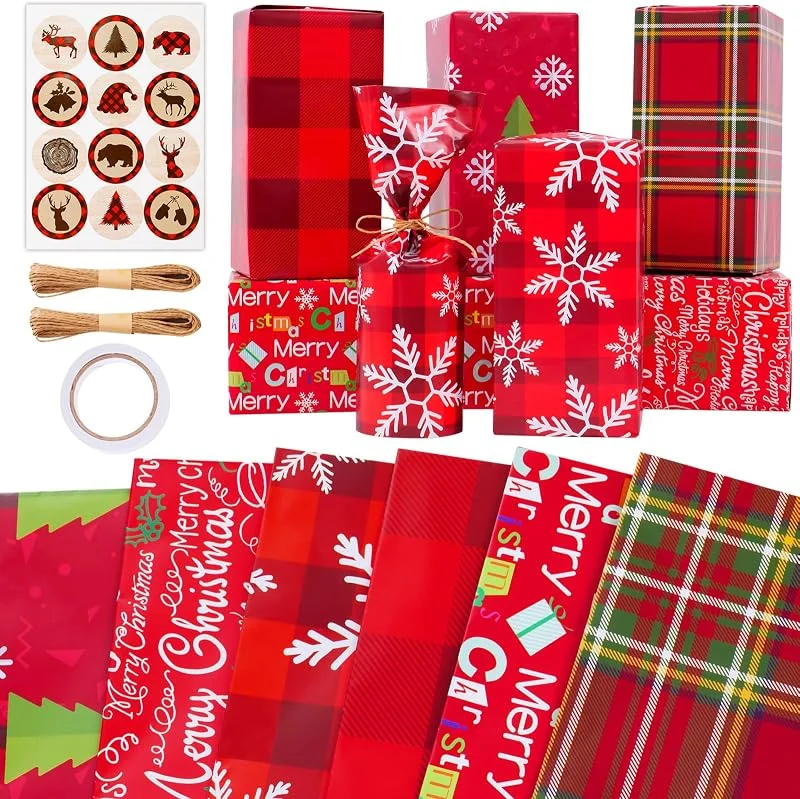 Visita la tienda de Zindoo Zindoo Papel de - 70x50cm (6 Hojas) - Navidad-Rojo - Copo de Nieve - Occasión: Navidad - Tamaño: 70x50cm (6 Hojas) — Envoltorio regalo
