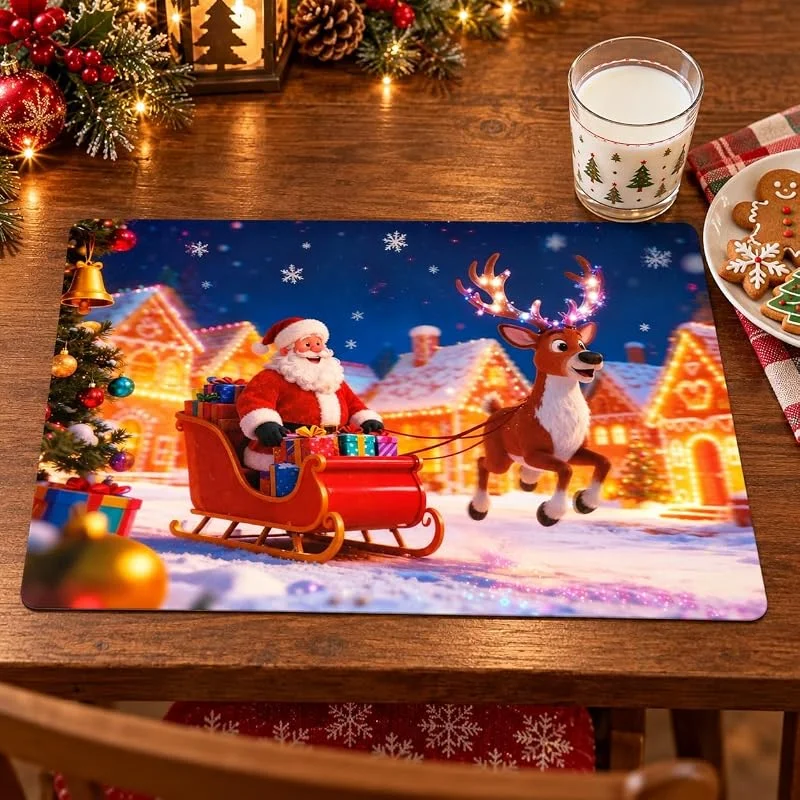 OTHERWISETRIVIAL Mantel navideño holográfico 45 x 30 cm, diseño surtido — Hogar y cocina
