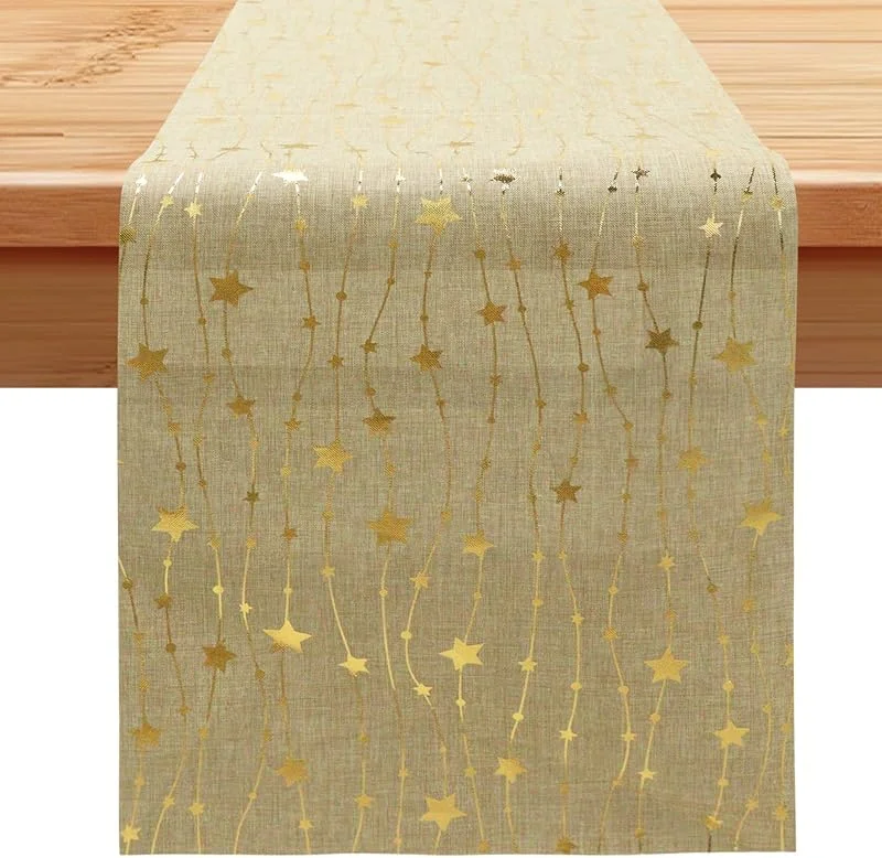 KIKVTER Camino de Mesa Navidad, 275 x 28cm Centro de Mesa Navidad, Camino de Mesa Navideño Estrellas, Camino de Mesas Dorado, Manteles Navidad, Decoracion Mesas Navidads, Christmas Decorations — Hogar y cocina