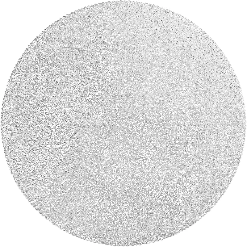 Visita la tienda de fanquare Fanquare Juego de 6 Manteles Individuales Redondos Plateados - Recortables, Lavables, Antideslizantes, Aislantes Térmicos (38cm) — Hogar y cocina
