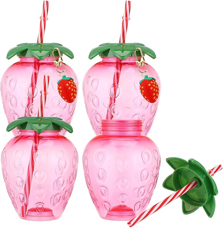Toyvian Juego De 4 Vasos De Paja Con Forma De Fresa Tazas Portátiles Para Niñas Vasos De Bebida Divertidos Para Fiesta Cumpleaños Y Decoración De Eventos — Envoltorio regalo