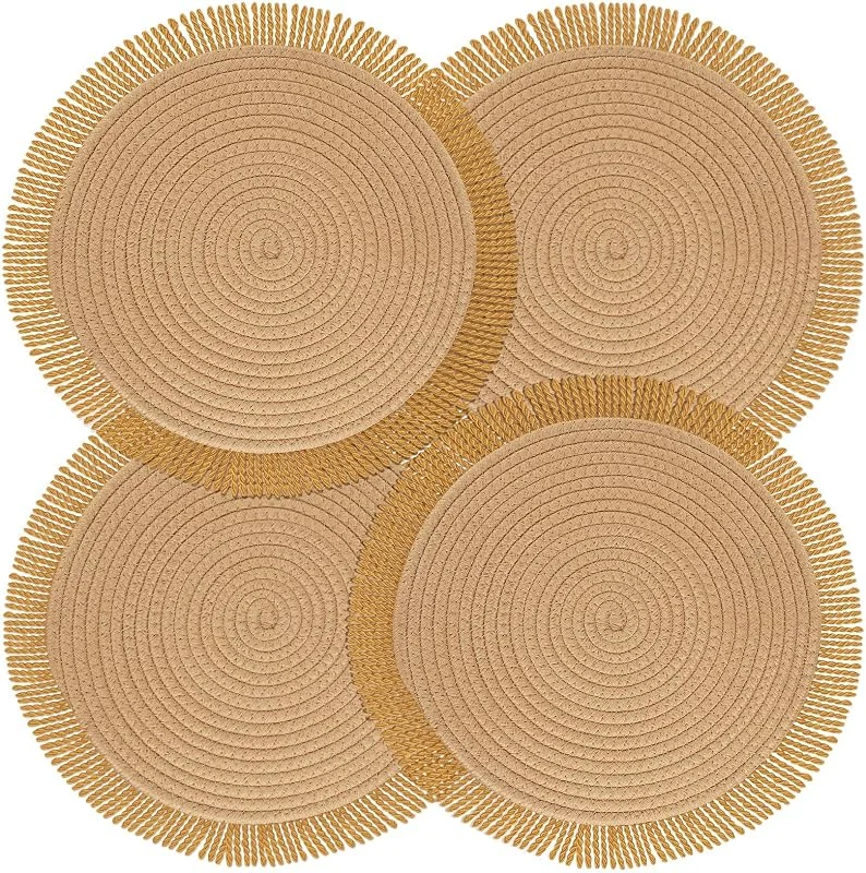 Visita la tienda de fanquare fanquare Manteles Individuales Redondos de Algodón Trenzado 30cm, 4 Unidades Salvamanteles Individuales con Borlas Boho Lavables para Comedor Cocina Decoración de Mesa(Marrón) — Hogar y cocina
