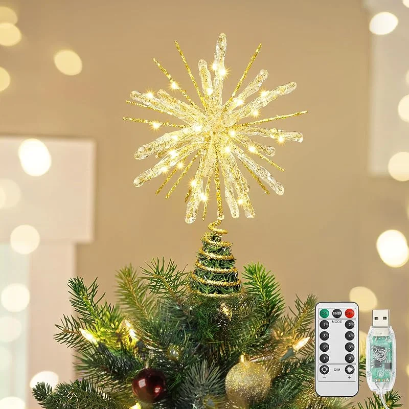 Visita la tienda de Luxspire Luxspire Punta del Árbol de Navidad, Starburst Estrella Árbol Cristal, Oro — Decoracion Navidad