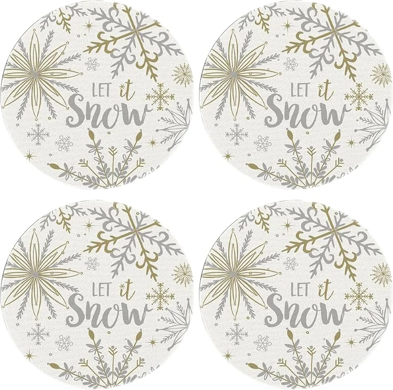 OZNXWRYY Manteles Individuales Navidad, Set de 4 Piezas, diseño de Copos de Nieve Blancos, 38x38 cm, mesas navideñas, duraderos y fáciles de Limpiar — Hogar y cocina
