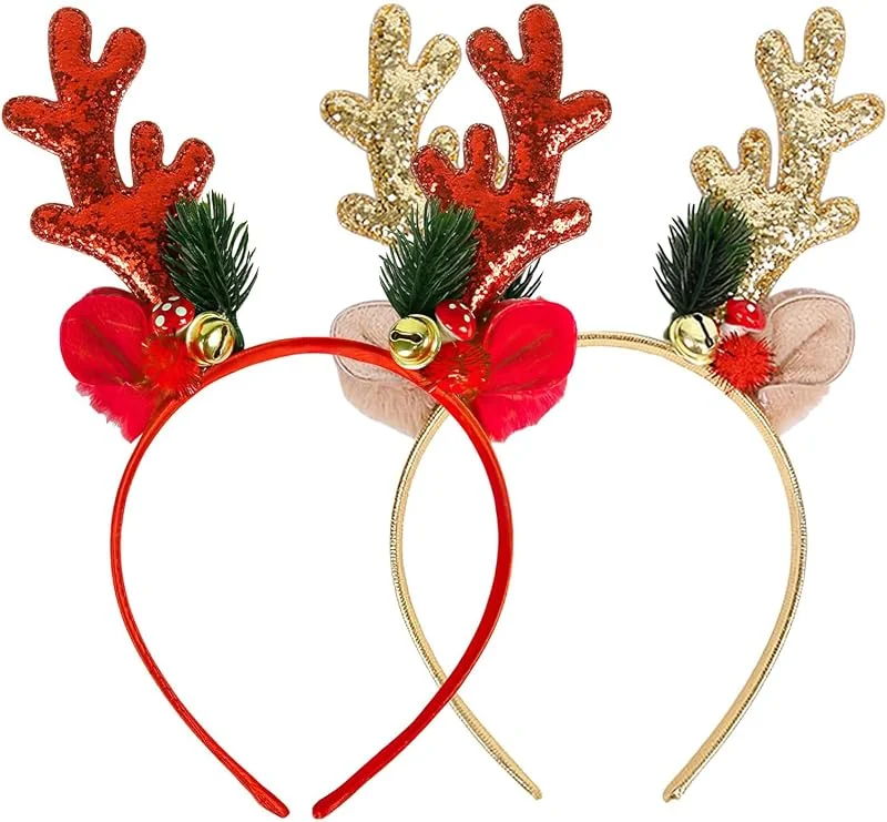 YUNYU 2 diademas de cuernos de Navidad, cuernos de reno para adultos y niños, accesorio festivo para fiestas de Navidad y celebraciones familiares — Ropa Navidad