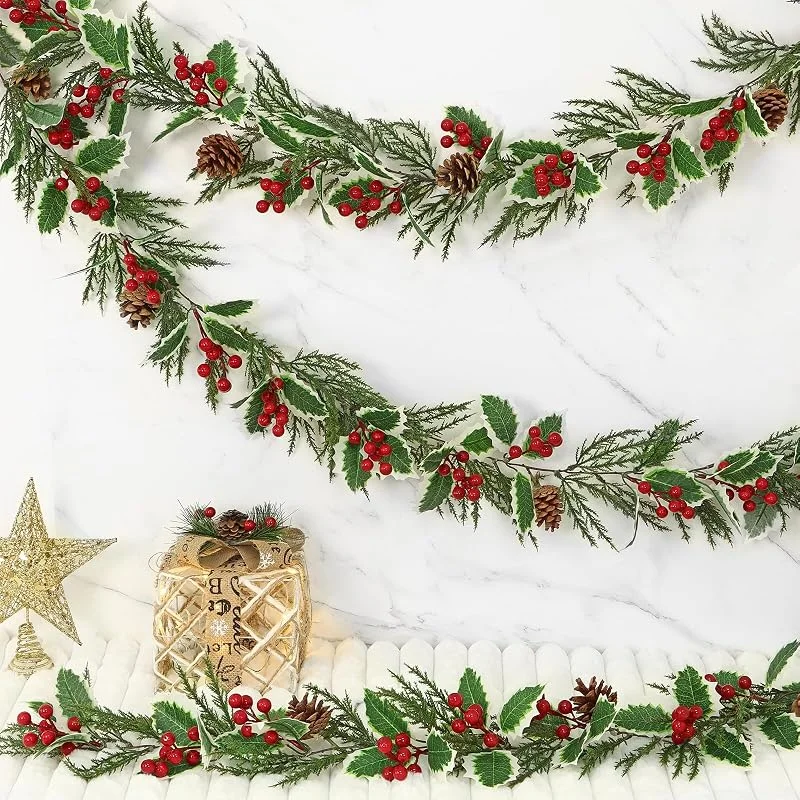Betylifoy Guirnalda Artificial de Navidad Guirnalda Artificial de Bayas con Conos de Pino Agujas de Pino 1PCS Guirnalda de Pino de Navidad para Decoraciones de Árboles de Fiestas, 2M (1) — Decoracion Navidad