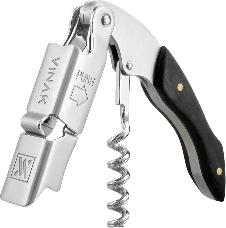 Visita la tienda de VINAK VINAK - Sacacorchos Camarero Profesional XPERT, Acero Inoxidable y Madera de Ébano, Doble Apoyo Articulado, Abrebotellas y Navaja Cortacápsulas, Espiral Profesional — Vino y mesa festiva