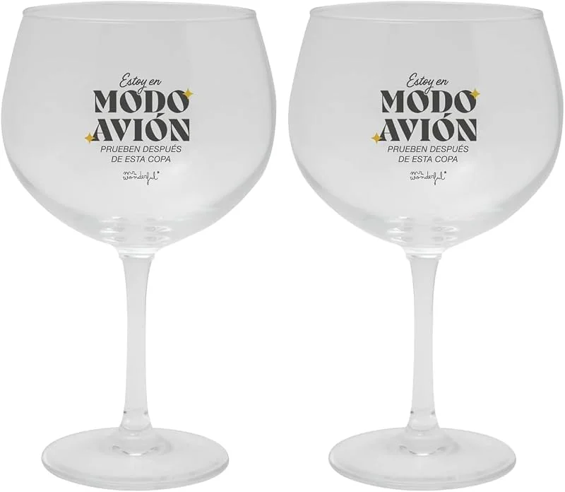 Visita la tienda de Mr. Wonderful Mr. Wonderful WOA2212288ESZ0 Copa, Estoy en modo avión Transparente, Estándar (Paquete de 2) — Vino y mesa festiva