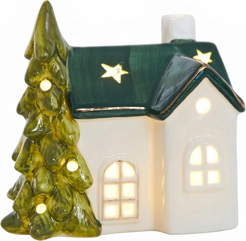 AwnsIMfreien Pueblo Navideño, Casa De Pueblo Navideño De Cerámica Iluminada, Decoración De La Casa para La Decoración Interior De La Temporada Navideña, Estilo 1 — Decoracion Navidad