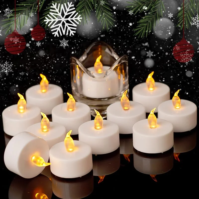 Auralome Velas de Té LED - Vela Efecto Llama 12 Piezas Eléctricas Pilas Pequeñas Falsas Artificiales con Parpadeante Luz Amarillas Decoración para Bodas Fiestas Navidad Pascua Hogar — Luces Navidad