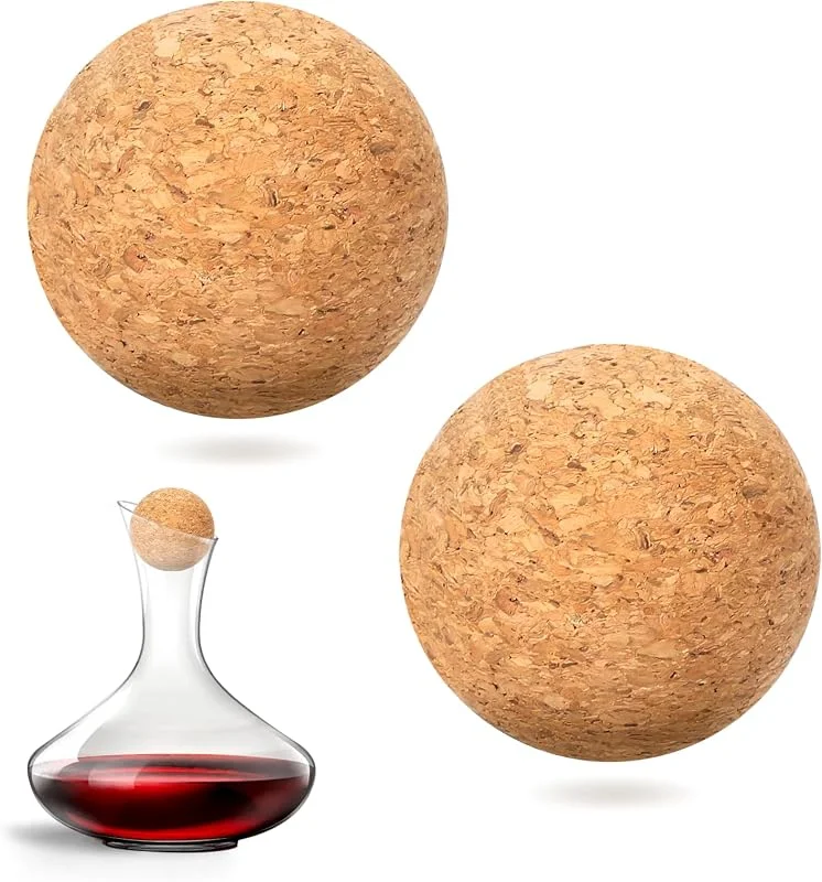 salbsever Tapón de Bola de Corcho de Vino de 2.4 Pulgadas - 2 Piezas de Madera para Decantador de Vidrio y Jarra de Vino - Repuesto para Botella — Vino y mesa festiva