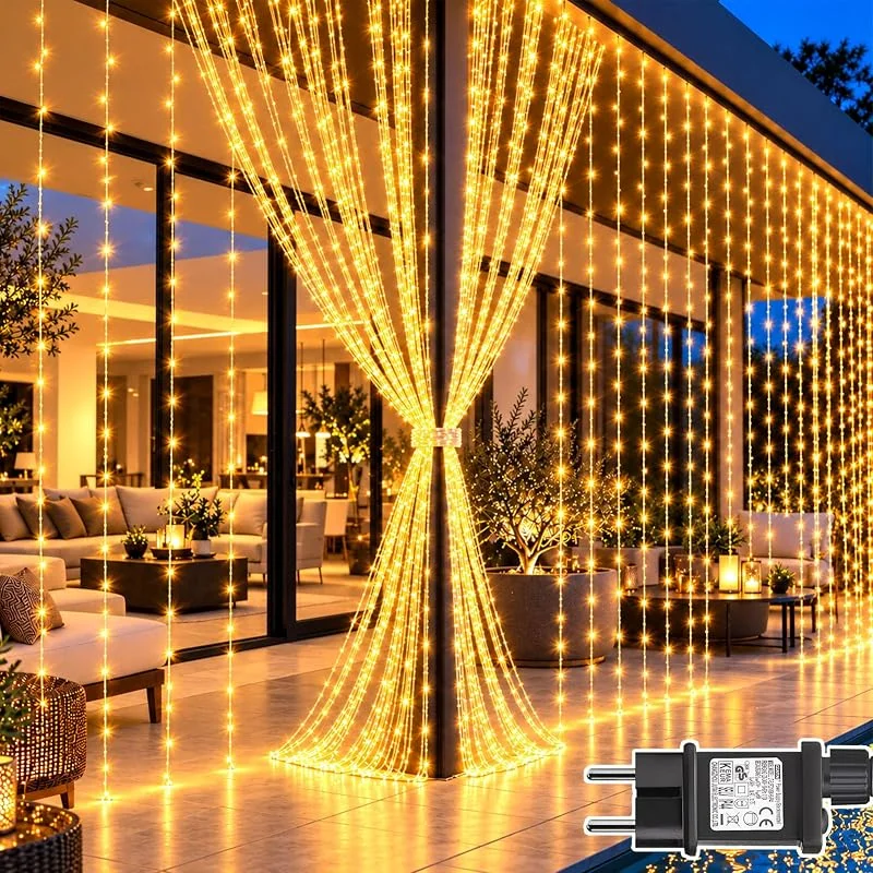 Visita la tienda de Dekofun Cortina de Luces con Enchufe, 6Mx3M 600LED Blanco Cálido, 2 Piezas — Luces Navidad
