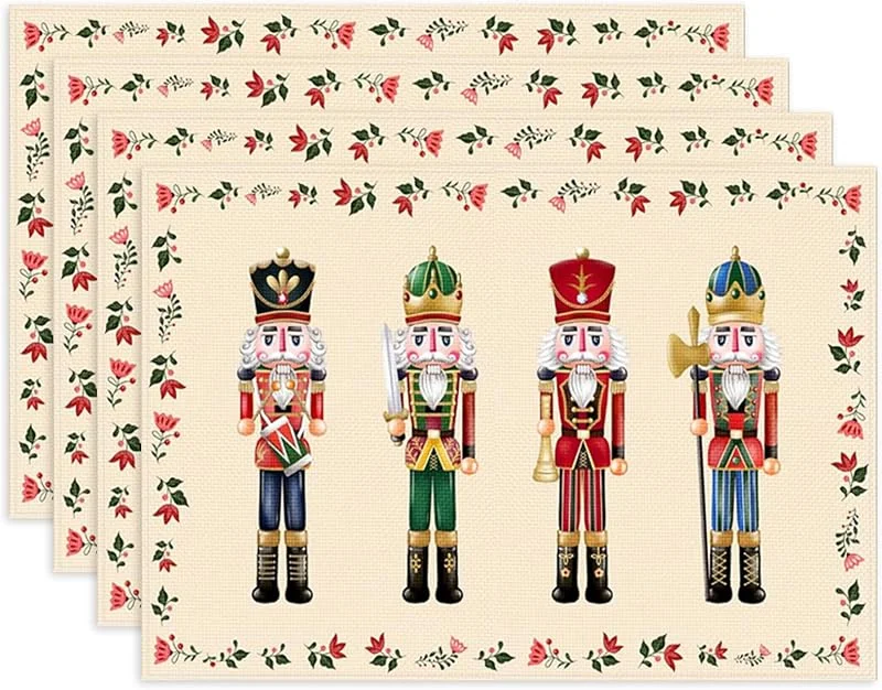 Bseical 4 Piezas Salvamanteles Navidad, 30 x 45cm Manteles Individuales, Lavables de Lino para Celebraciones, Comedores, Fiestas (A) — Hogar y cocina
