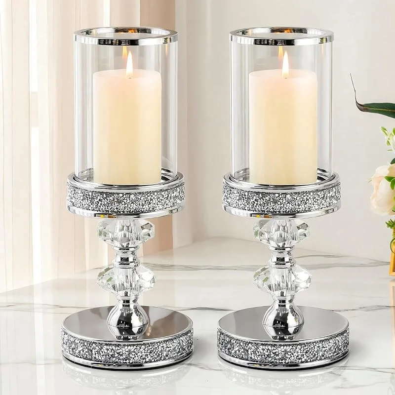 Enjinkail Candelabro de cristal de 29, 2 cm de alto con paneles de cristal — Cena a la luz de velas