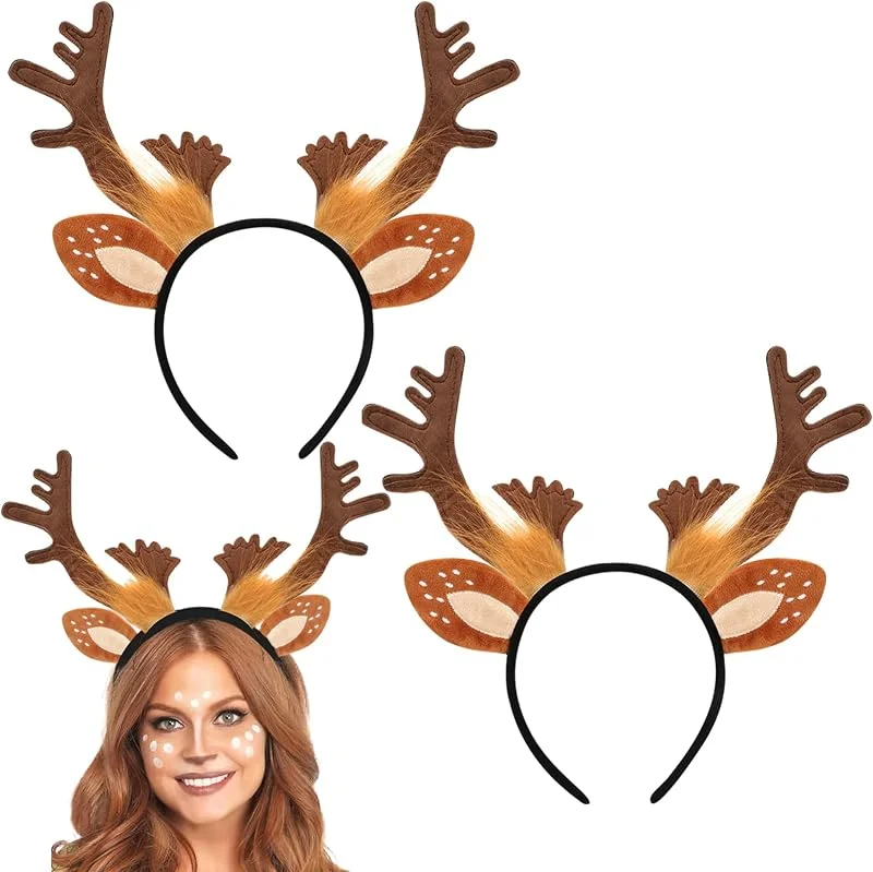 Hifot Diadema Navidad 2 Piezas, Diadema Accesorios Navidad Diadema Reno Cuernos Reno Diademas de Navidad para Fiesta de Navidad — Ropa Navidad
