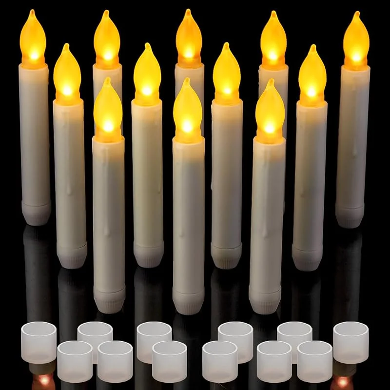 Visita la tienda de Yakpo 2 velas LED cónicas parpadeantes sin llama de Halloween, funcionan con pilas, velas falsas flotantes eléctricas colgantes a granel para ventana, candelabro, decoración de — Cena a la luz de velas