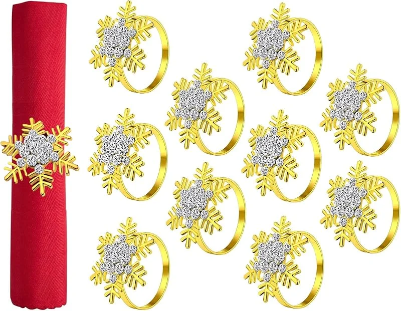 KAHEIGN 10 Piezas Servilleteros Navideños, Oro Copo de Nieve Servilleteros Hebilla de Servilleta de Navidad con Diamantes de Imitación por Navidad Acción de Gracias Mesa Decoración (4, 5cm x 4, 5cm) — Adviento y mesa