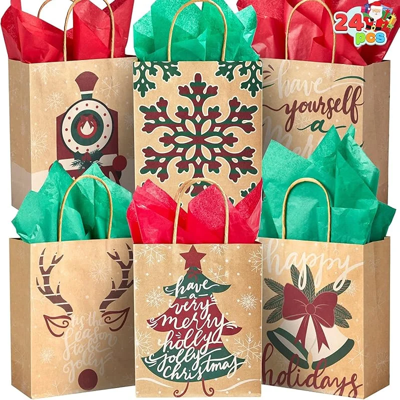 Visita la tienda de JOYIN JOYIN 24 Pcs Bolsas de Navidad Kraft con Papel de Seda, Motivos Navideños para Regalos de Fiestas — Envoltorio regalo