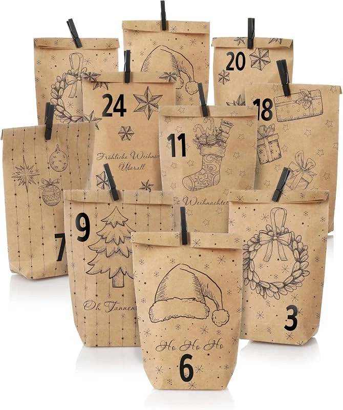 Nordstern Calendario de Adviento para rellenar, bolsas de regalo con 24 bolsas y números adhesivos para manualidades para niños, mujer y hombre (clásico) — Adviento y mesa