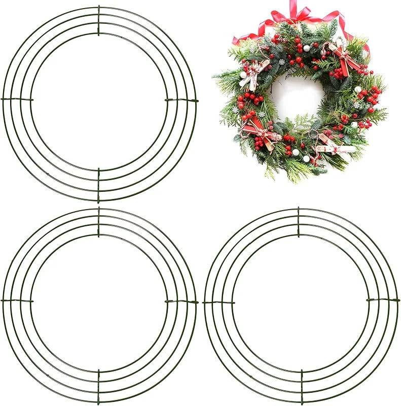 YAAVAAW Paquete de 3 anillos grandes de alambre de Navidad de 10 pulgadas, marco de corona de alambre de metal, anillo de corona de Navidad, base de corona para manualidades, Acción de Gracias, Halloween — Decoracion Navidad