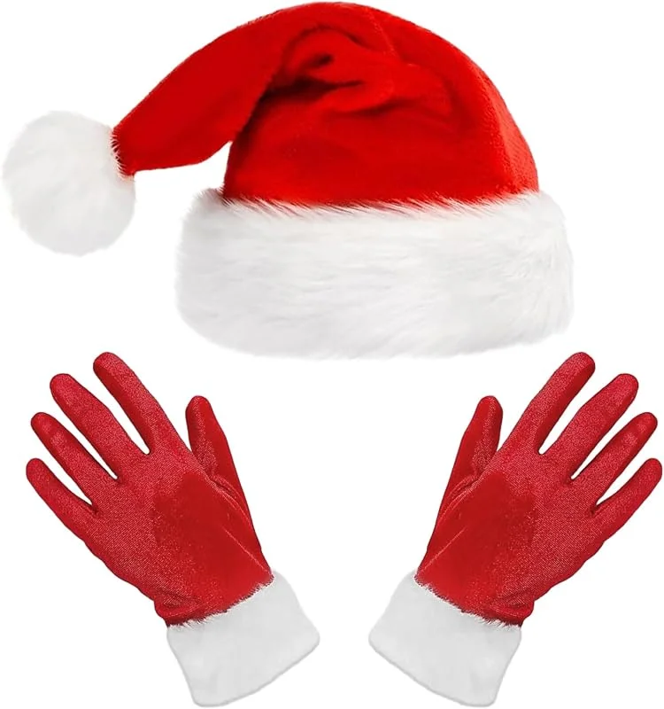WEITAPYT Accesorios Disfraz Navideños, Gorro Papá Noel, Guantes Verdes, Barba Verde, Gorros de Navidad Adultos, Accesorios de Disfraz de Papá Noel para Fiestas Navideñas, Carnavales y Cosplay — Ropa Navidad
