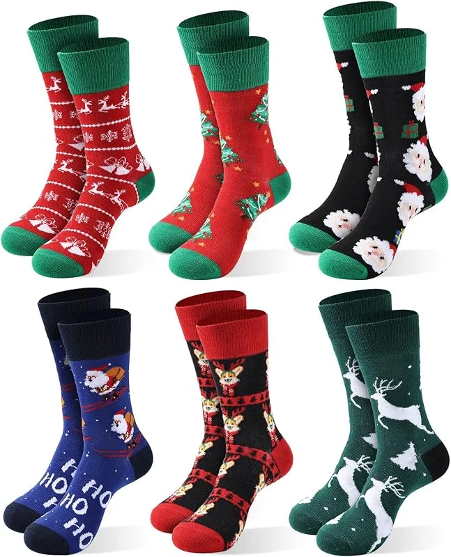 Moonlight Manor 6 Coppie Calze di Natale per le Donne, Calze di Natale Maglia Crew Vacanze Caldo Soft Inverno Regalo Babbo Natale Novità Calze EU Size 37-46 — Decoracion Navidad