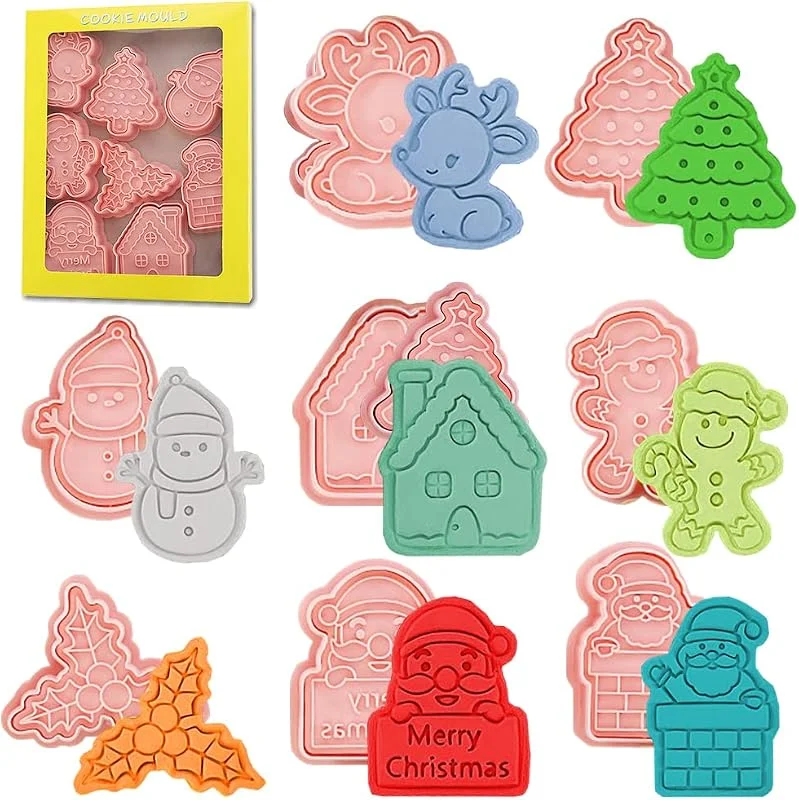ZDQC 8 Piezas Cortador de Galletas de Navidad 3D, Moldes de Galletas Navideñas, Moldes Galletas Infantiles Navidad, Moldes para Galletas de Navidad, Juego de Cortadores de Galletas — Hogar y cocina