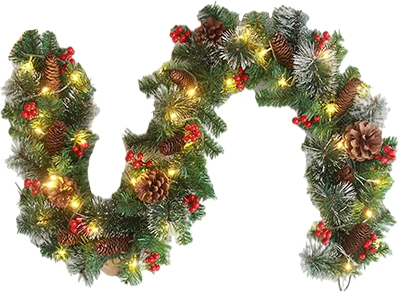 AZIDWERYQ Decoraciones navideñas, Guirnalda navideña con 50 Luces LED, Guirnalda de piña de Abeto Artificial de 2, 7 m, decoración de chimeneas y escaleras (sin batería) — Decoracion Navidad