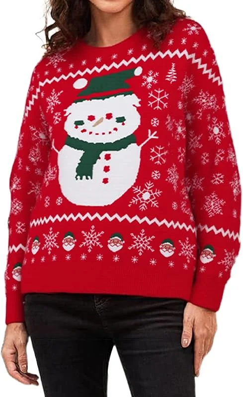 Atforna Jersey de Navidad para familia, conjunto de jersey de punto, cuello redondo, divertido suéter de Navidad con patrón de árbol de Navidad — Ropa Navidad