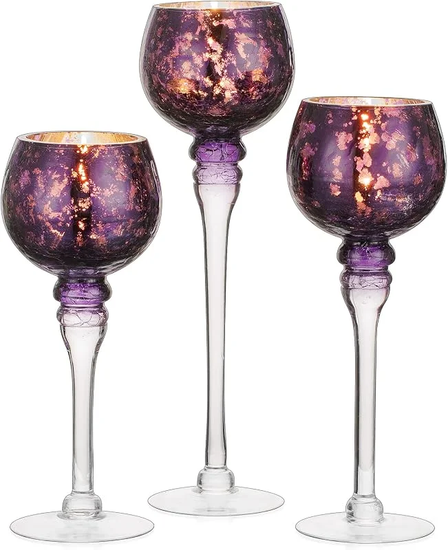 Visita la tienda de Inweder Portavelas de Velas Pequeñas: 3 Candelabros de Vidrio Morado — Cena a la luz de velas