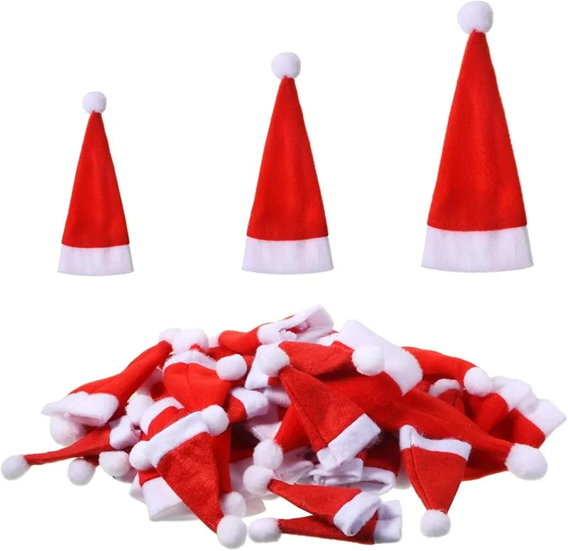 SATINIOR 48 mini sombreros de Papá Noel de 6.7 pulgadas, 4.72 pulgadas, 2.75 pulgadas, mini sombrero de Navidad, sombrero de piruleta de Navidad para manualidades — Ropa Navidad