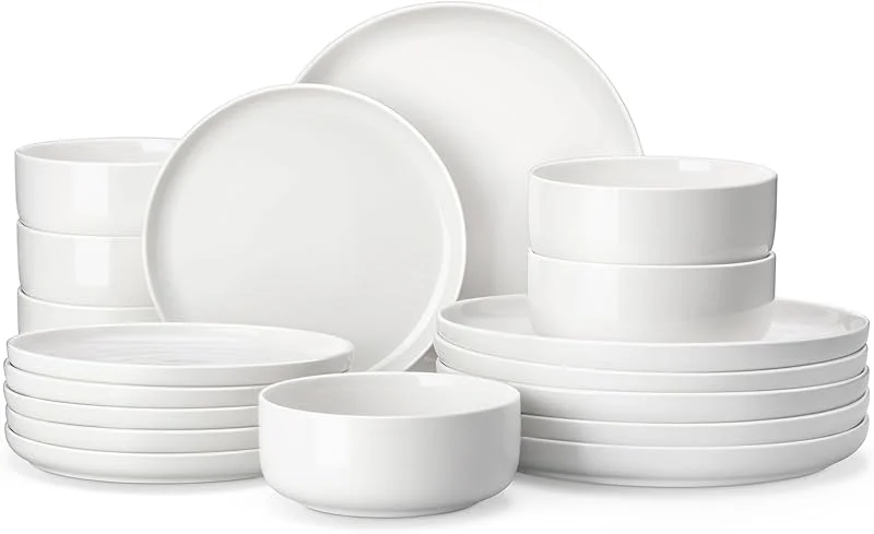 Visita la tienda de MALACASA MALACASA Juego de platos y cuencos, juego de vajilla de porcelana de 18 piezas, juego de vajilla de cerámica resistente a las astillas, juego de vajilla de comedor para 6, blanco, serie LUNA — Adviento y mesa