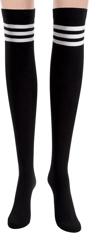 Newellsail Calcetines Hasta la Rodilla para Mujer Calcetines Hasta el Muslo Calcetines a Rayas por Encima de la Rodilla Medias Largas para Cosplay Uso Diario 1 Par — Ropa Navidad