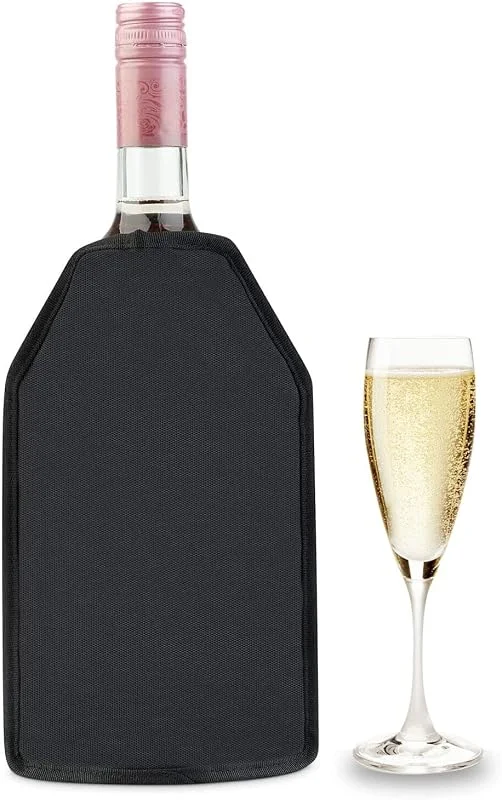Wudlad Enfriador de Botellas de Vino Cava sidra champagne Cerveza, Manguito Funda Enfriadora Botellas Cubitera, Elástico Lateral para un Ajuste Perfecto, Plástico PVC, Negro — Vino y mesa festiva