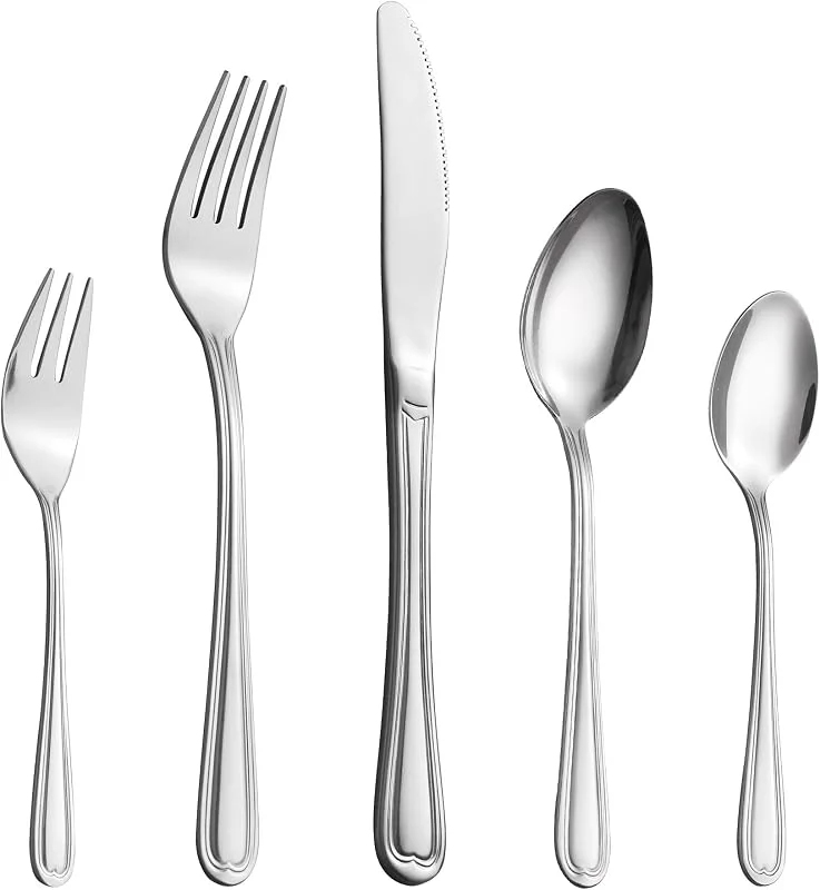 Visita la tienda de Velaze Velaze Juego de Cubiertos Set 30 Piezas de Acero Inoxidable 18, 10 Vajilla para 6 Personas, 6 Cuchillo de Mesa, 6 Tenedor, 6 Cuchara, 6 Tenedor Postre, 6 Cucharas de té - Plata (F30) — Adviento y mesa