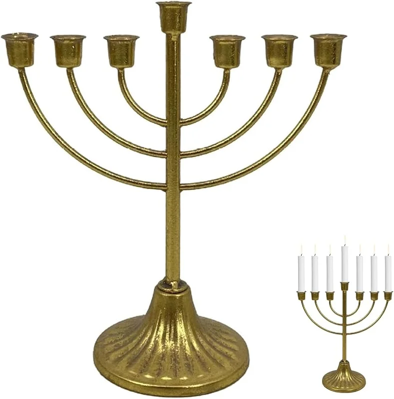 Auroriel Chanukka Menora 7 Cabezas Plateada, Pulida a Mano, Regalo Festivo para la Fiesta de Las Luces judía, Decoraciones judías, portavelas a Prueba de Fugas, Menoras p — Cena a la luz de velas