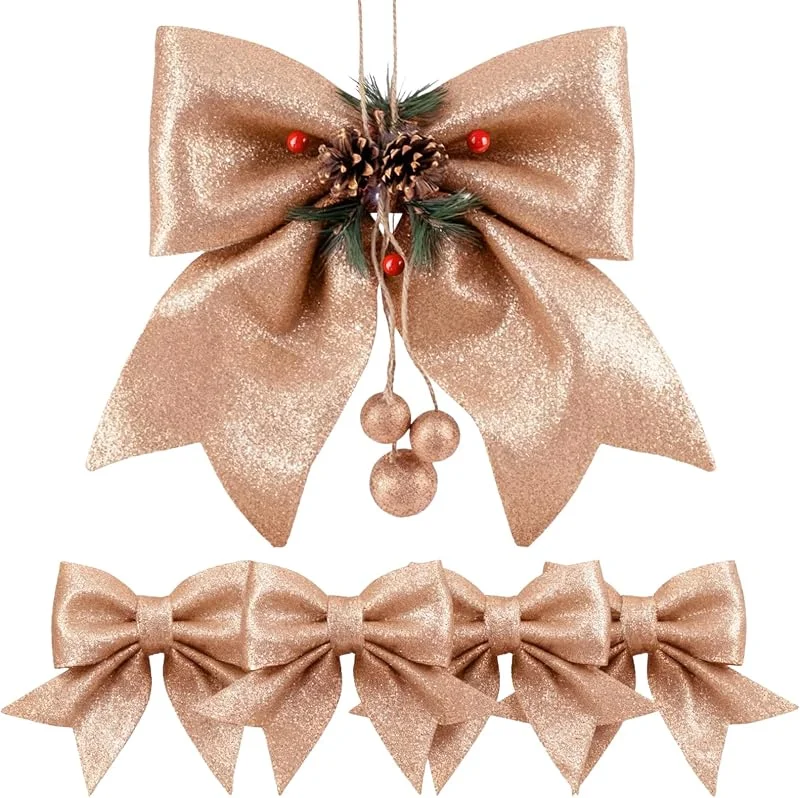 MUNSKT Lazos Arbol Navidad, 5 Pzs Rosa Unidades Decorativas Navideñas, para Decorar El árbol de Navidad, Envolver Regalos, Decorar Puertas y Adornar Regalos — Envoltorio regalo