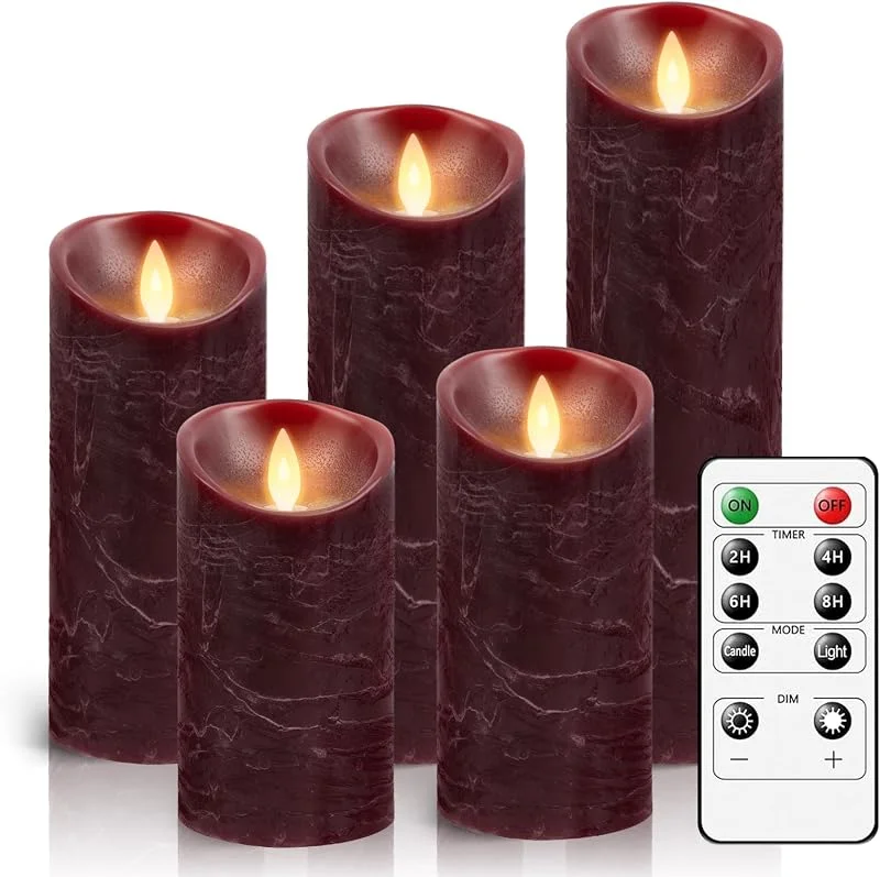 Visita la tienda de AiiBowy Velas LED Sin Llama [5 Piezas] - Cera Real, Funciona con Pilas, Llama Parpadeante, Control Remoto, Función de Temporización - Velas al Aire Libre para Halloween, Navidad, Decoración - Rojo — Cena a la luz de velas