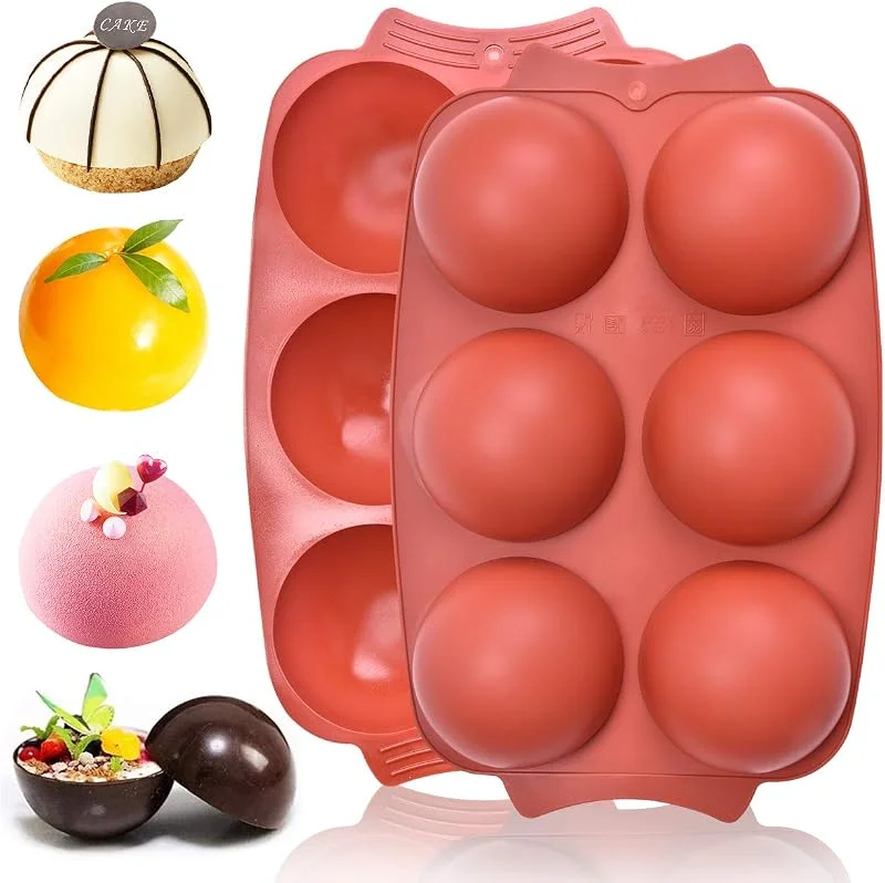 EVILTO Molde de Silicona de Chocolate Molde de Silicona Grande de 6 Cavidades y Semiesfera Molde Extra para Hornear para Bola de Chocolate, Pastel, Gelatina, Pudín, Mousse de Cúpula, 2 Piezas — Hogar y cocina