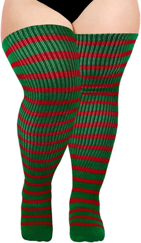 Visita la tienda de Moon Wood Moon Wood Medias Largas Mujer Talla Grande - Algodón Elástico, Yoga, Deporte, Halloween - Hasta 89 cm Muslo — Ropa Navidad