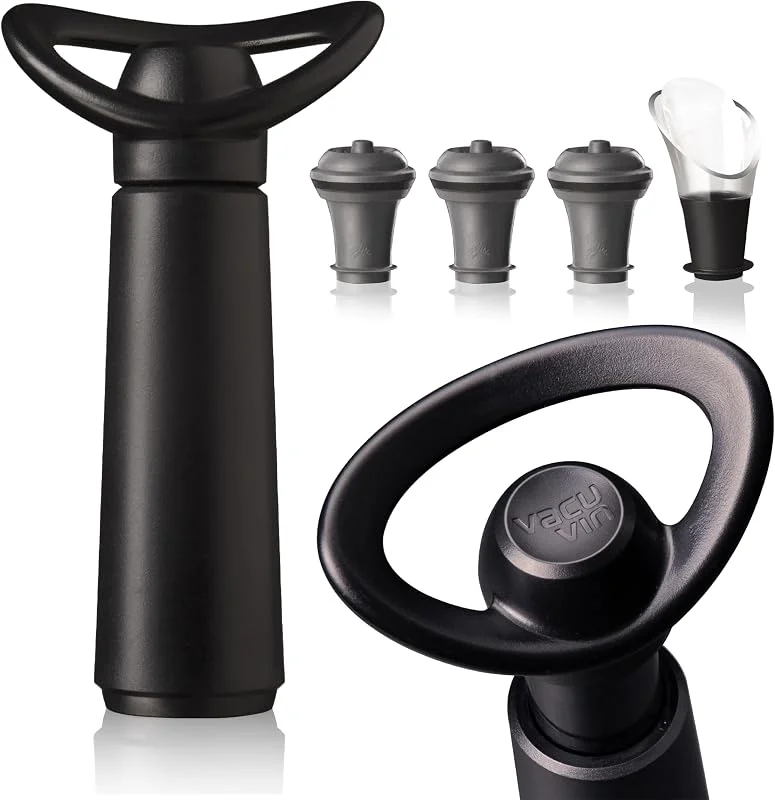 Visita la tienda de Vacuvin Vacu Vin Wine Saver Concerto - Bomba de vino con 1 servidor, vertedor de vino y 3 tapones, juego de regalo, color negro — Vino y mesa festiva