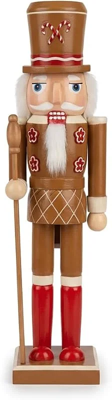 KAROLINE&CO. Cascanuez de Madera 50 cm con bastón – Figura navideña Premium para Decoracion Navidad, Adornos Navidad y Christmas Decorations – Ideal para Navidad decoración