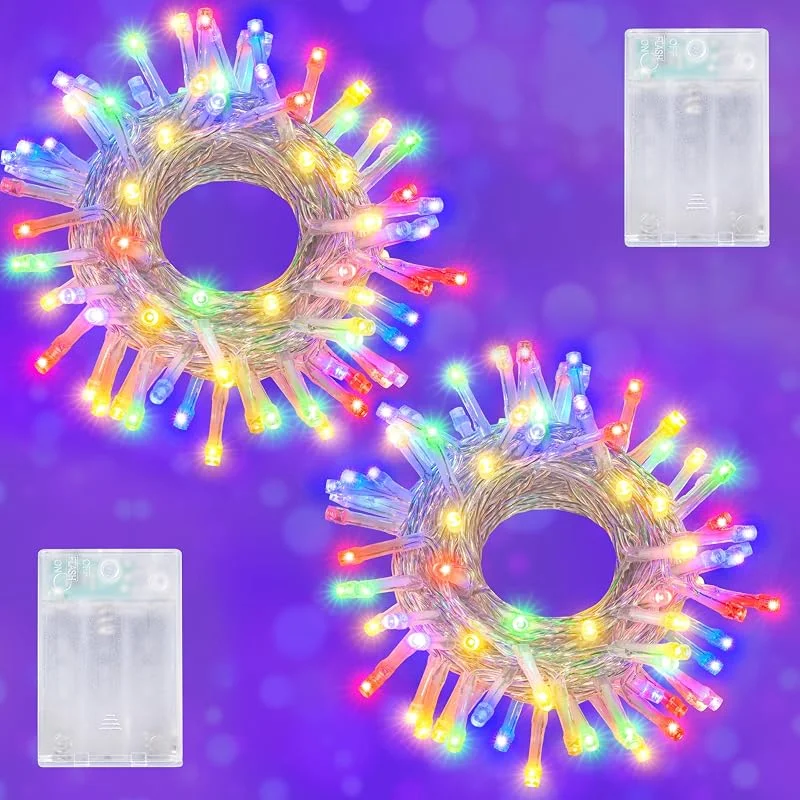 Litark 2 piezas Luces de Navidad con Pilas, Temporizador, 5M Multicolore — Luces Navidad