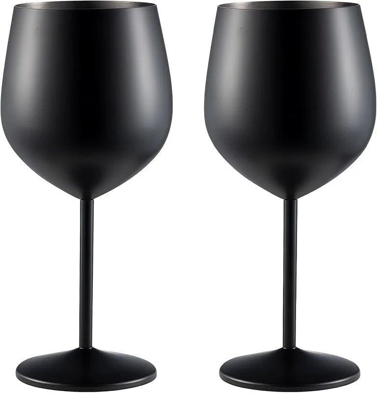PRITOK Juego de 2 copas de vino de acero inoxidable, juego de 2: copas de cóctel de 500 ml, copas de vino tinto, copas de vino irrompibles, copas de champán y cócteles, para fiestas en la piscina — Vino y mesa festiva