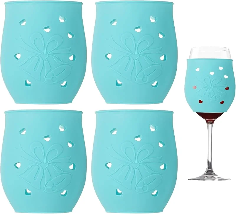 Visita la tienda de sourcing map sourcing map 4 fundas de silicona para copas de vino, cubiertas antideslizantes para copas de vino tinto, identificadores de champán para fiestas, picnic, viajes al aire libre, copas de 10.1 a 14.5 — Vino y mesa festiva