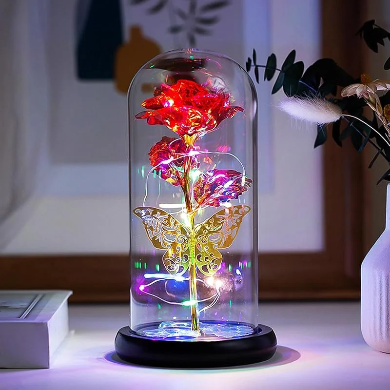Fespcj Rosas metálicas de color, pequeñas lámparas verticales, dormitorios y salas de estar, hermosos interruptores decorativos de lámparas nocturnas controlados para familiares, amigos e hijos — Cena a la luz de velas