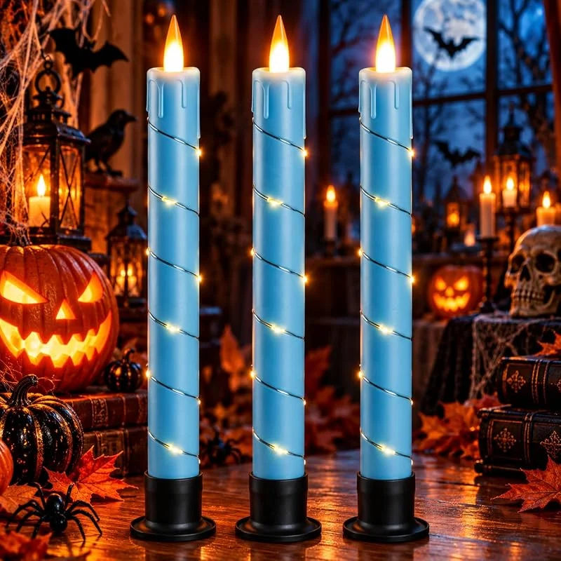 Visita la tienda de Da by Da by 3 Velas LED de Varilla Azul con Luces Hada Envolventes, Llama Parpadeante Dinámica Realista, 1 Mando, Plástico Resistente al Calor, Reutilizables para Interior y Exterior — Luces Navidad